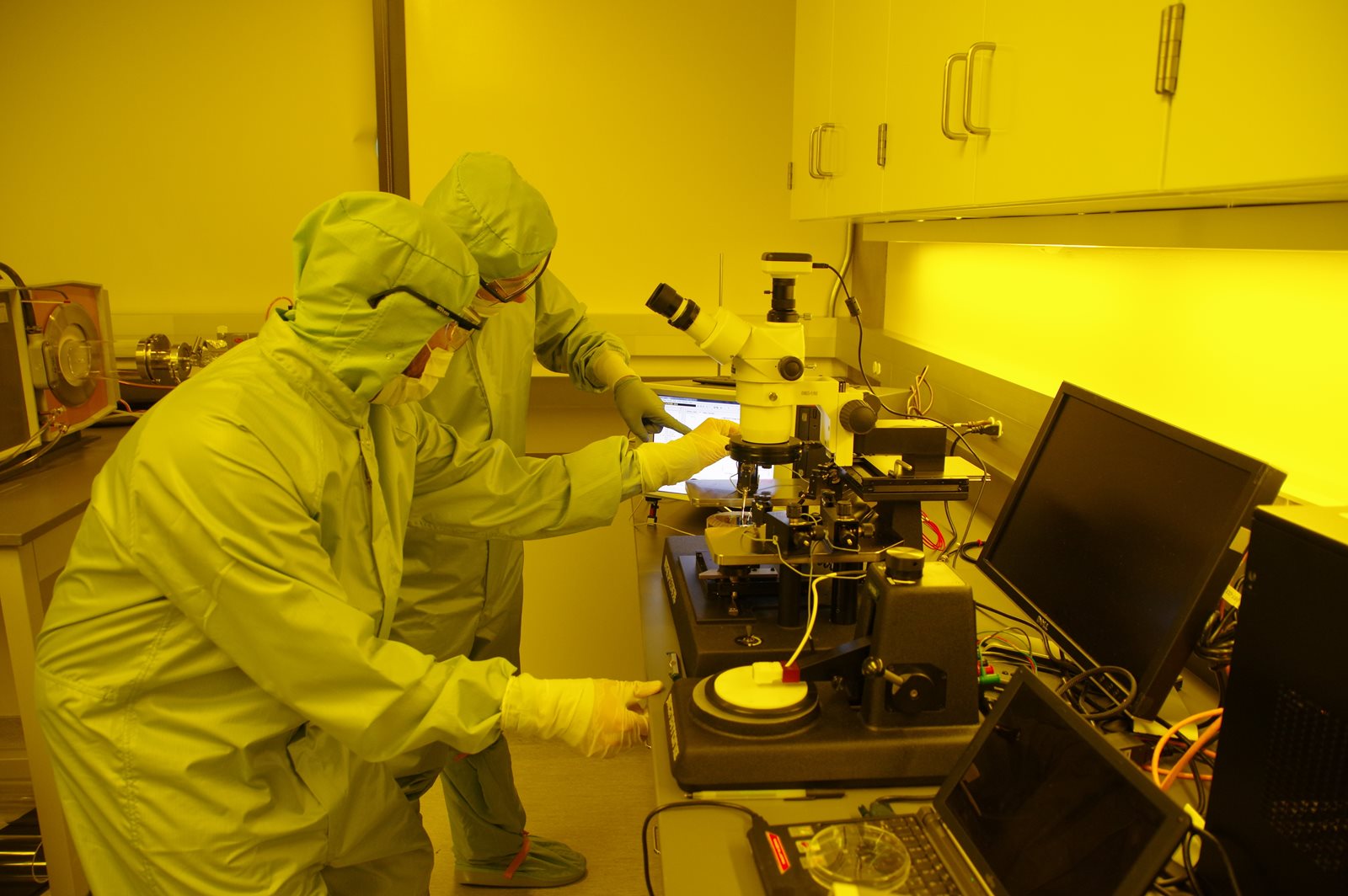 Scientists in clean room