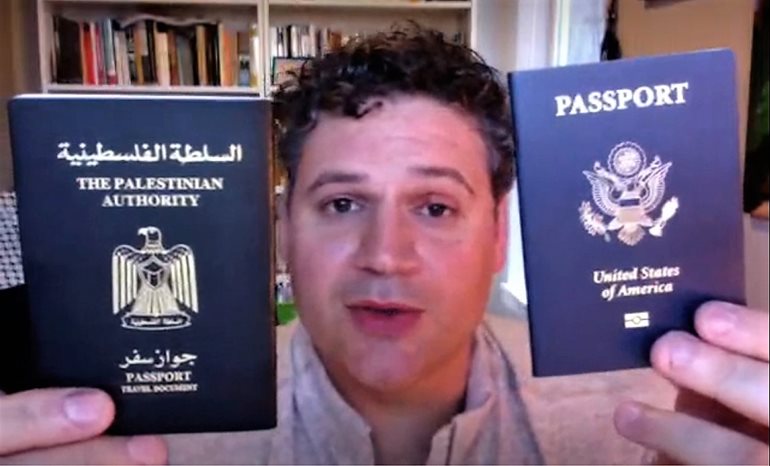 Karam Dana with his two passports for time capsule video.