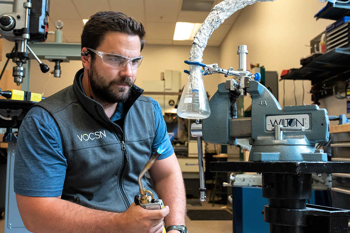 Christopher working on ventilator production