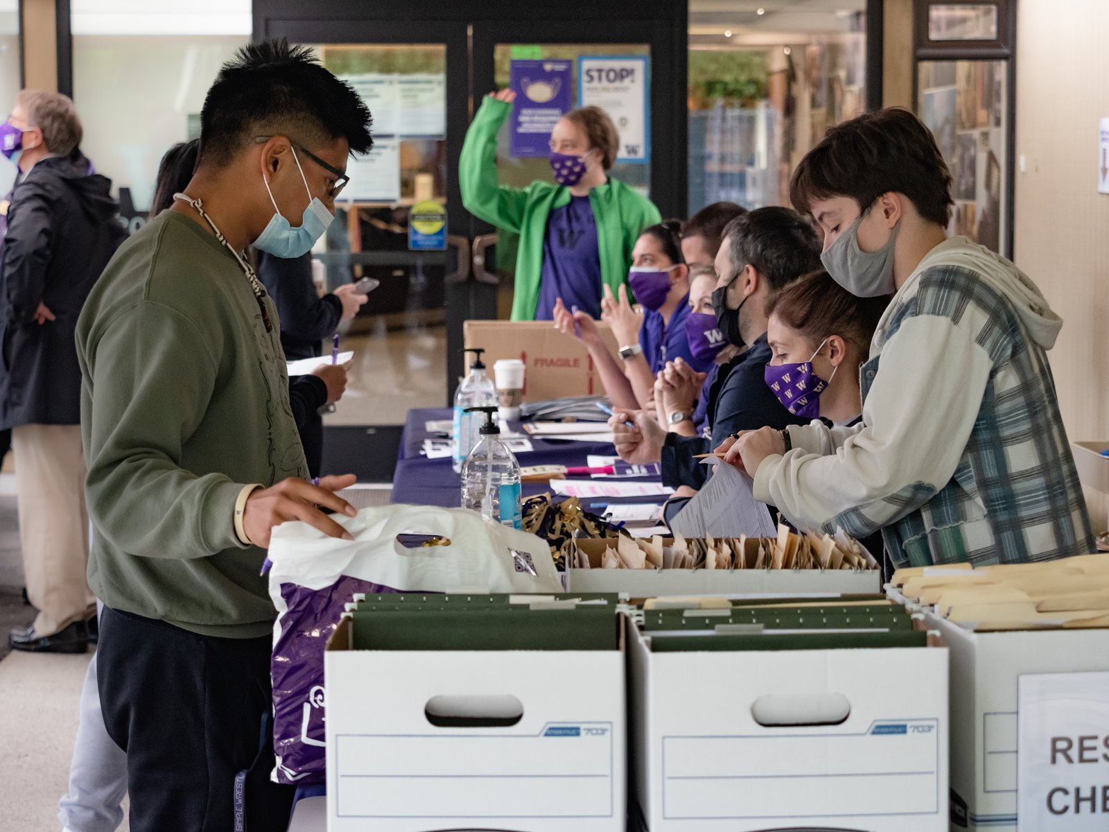 Residents checking in at the reception desk on Move-in Day