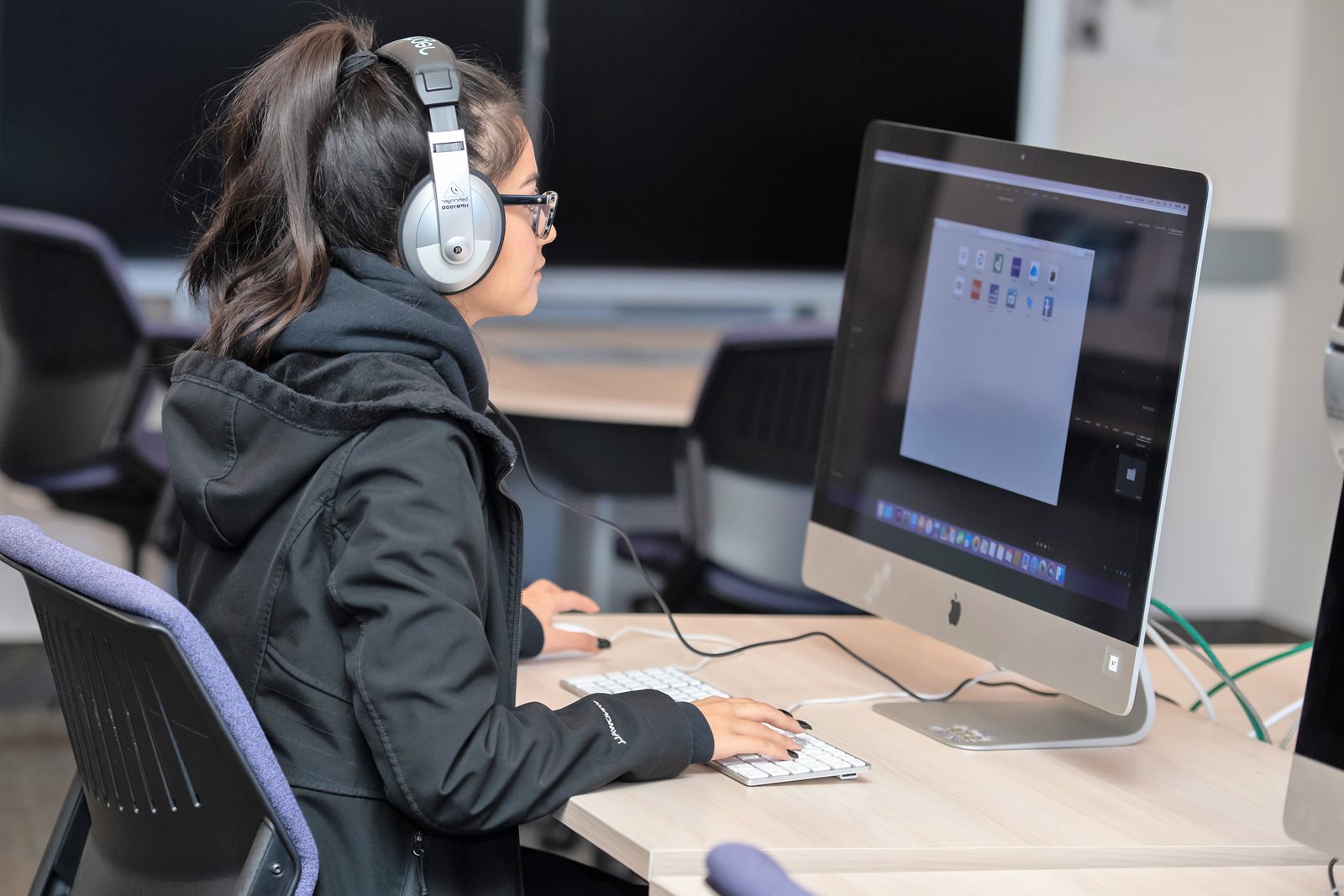 Student working at computer station