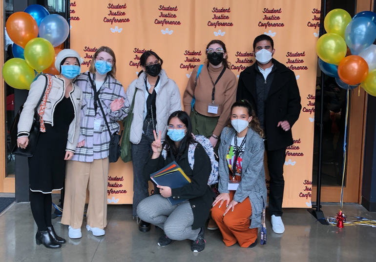 (l-r) Dr. Min Tang, Sydney Stapelman, Any Chang-Bocanegra, Taylor Dawn Smith, Muhammad Basbeth; kneeling (l-r) Racquel Farrar, Viola Tabares