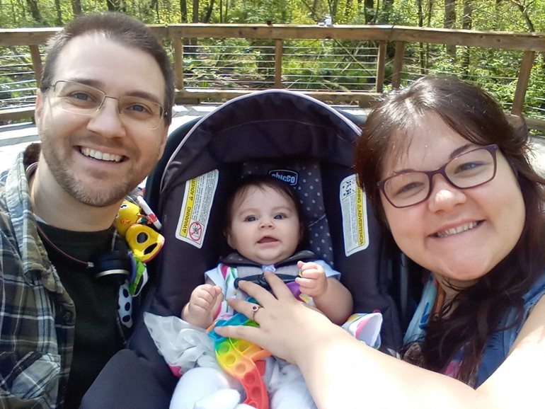 Shupe with his 6-month-old daughter and fiancé