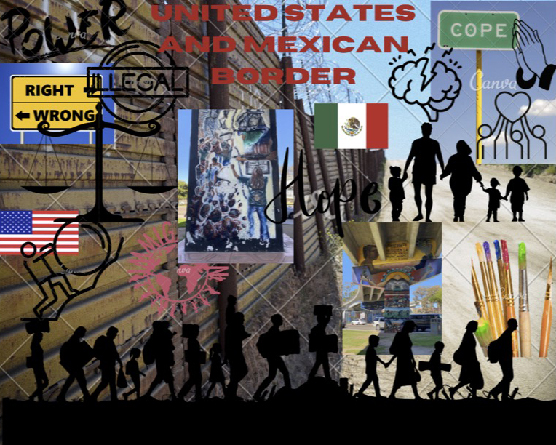 Collage with a variety of images related to migration